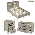 3-Pieces Bedroom Sets Queen Size Platform Bed with Storage Nightstand and Dresser