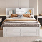 Letto a piattaforma King Size con testiera contenitore e 8 cassetti