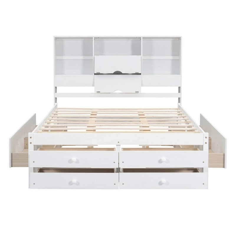 Letto a piattaforma King Size con testiera contenitore e 8 cassetti