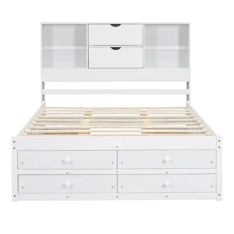 Letto a piattaforma King Size con testiera contenitore e 8 cassetti