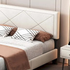 Queen Size Upholstered Bed Frame with Rivet Design