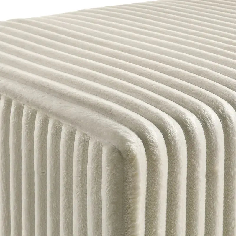 Roundhill Furniture Mavela Wide Wale Corduroy Upholstery Panel Bed with 2 Nightstands and Bench, Cream