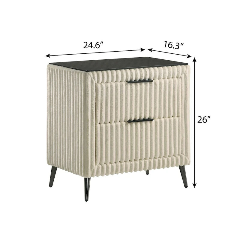Roundhill Furniture Mavela Wide Wale Corduroy Upholstery Panel Bed with 2 Nightstands and Bench, Cream