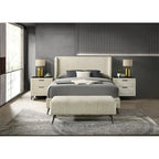 Roundhill Furniture Mavela Wide Wale Corduroy Upholstery Panel Bed with 2 Nightstands and Bench, Cream