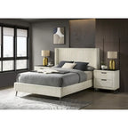 Roundhill Furniture Mavela Wide Wale Corduroy Upholstery Panel Bed with 2 Nightstands and Bench, Cream