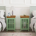 Set of 2 Modern Nightstand with Storage Cabinet & Solid Wood Tabletop
