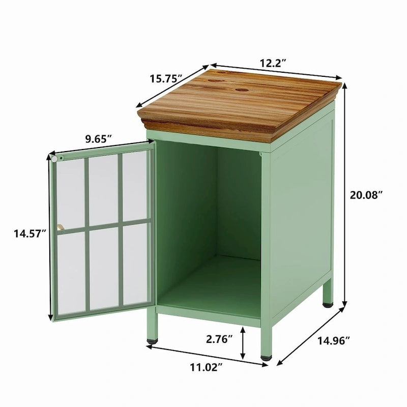 Set of 2 Modern Nightstand with Storage Cabinet & Solid Wood Tabletop