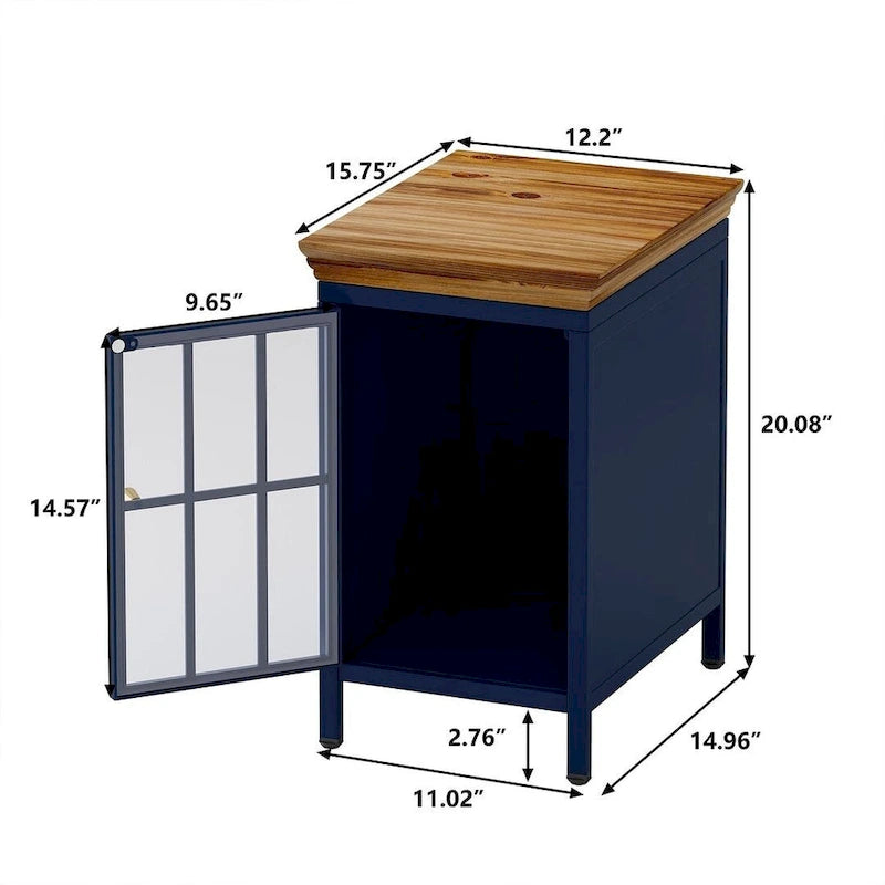 Set of 2 Modern Nightstand with Storage Cabinet & Solid Wood Tabletop