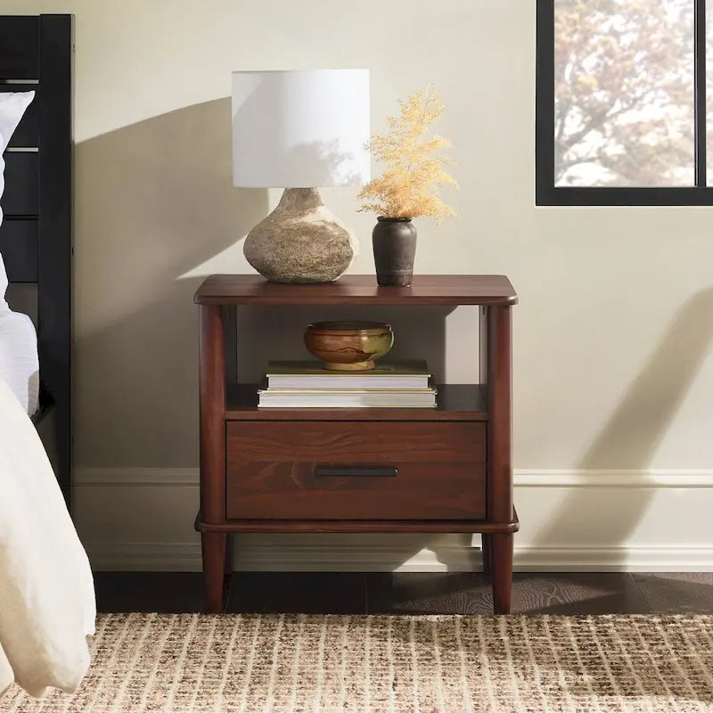 Transitional Solid Wood Spindle Nightstand for Living Room, Bedroom and Office