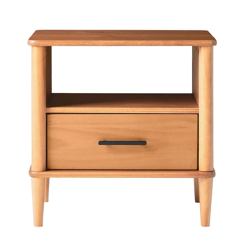 Transitional Solid Wood Spindle Nightstand for Living Room, Bedroom and Office