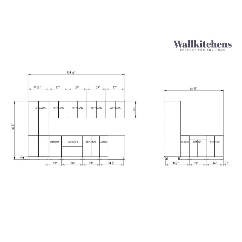 Kitchen Prestige Collection White Matte Color Base Size 11Ft Wide - 138x85