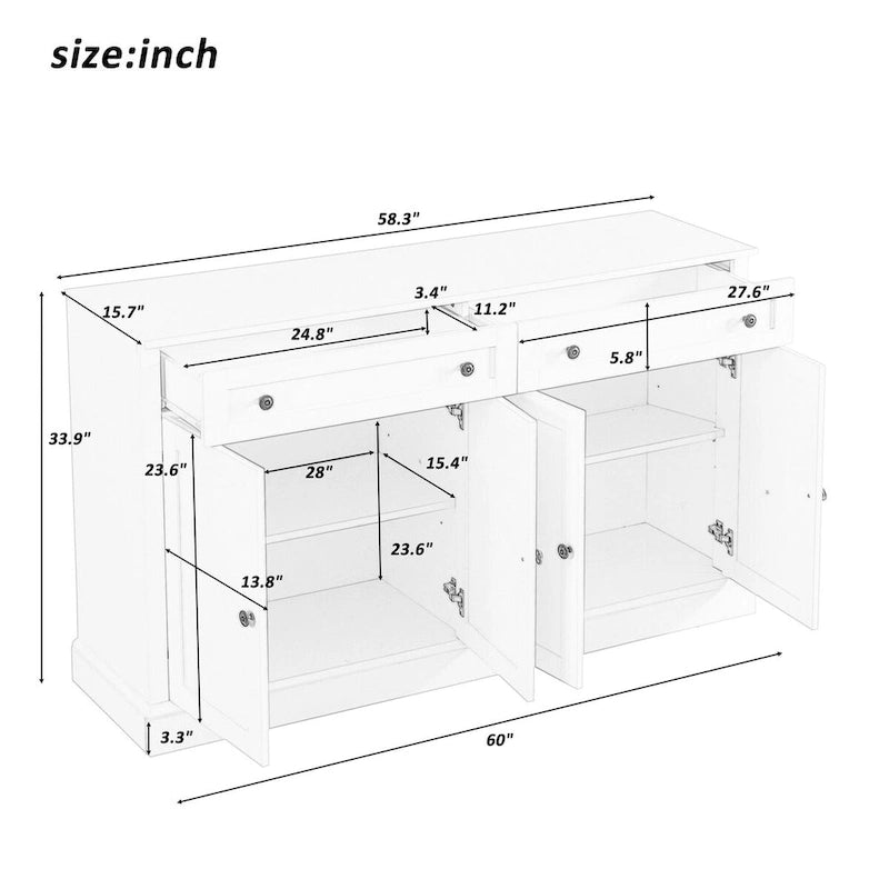 60-Inch Sideboard Cabinet with 2 Drawers and 4 Doors