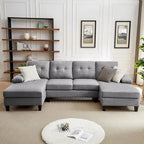 4 Seat U Shaped Sectional Sofa Couch with Double Chaise for Living Room