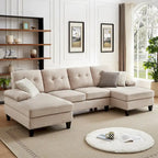 4 Seat U Shaped Sectional Sofa Couch with Double Chaise for Living Room