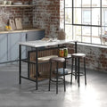 Grondin Mid-Century Modern 3-Piece Faux Marble Top Kitchen Island Set with 2 Stools and Shelves - N/A