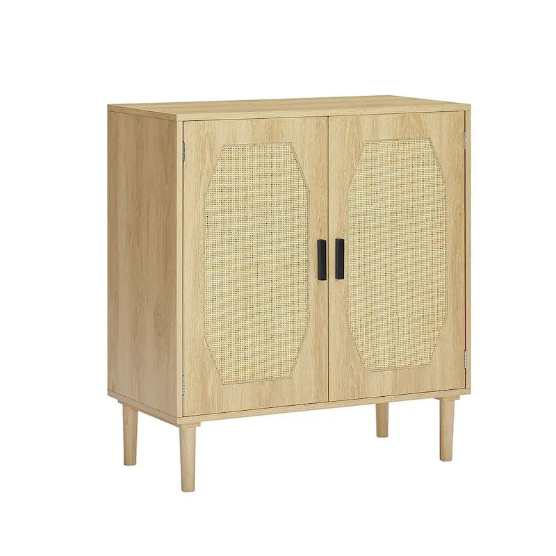 Rustic Storage Cabinet with 2 Rattan Doors