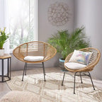 Modern Basket Chair Set with Water-Resistant Cushions and Steel Frame - Set of 2 Outdoor Chairs (No Tables)