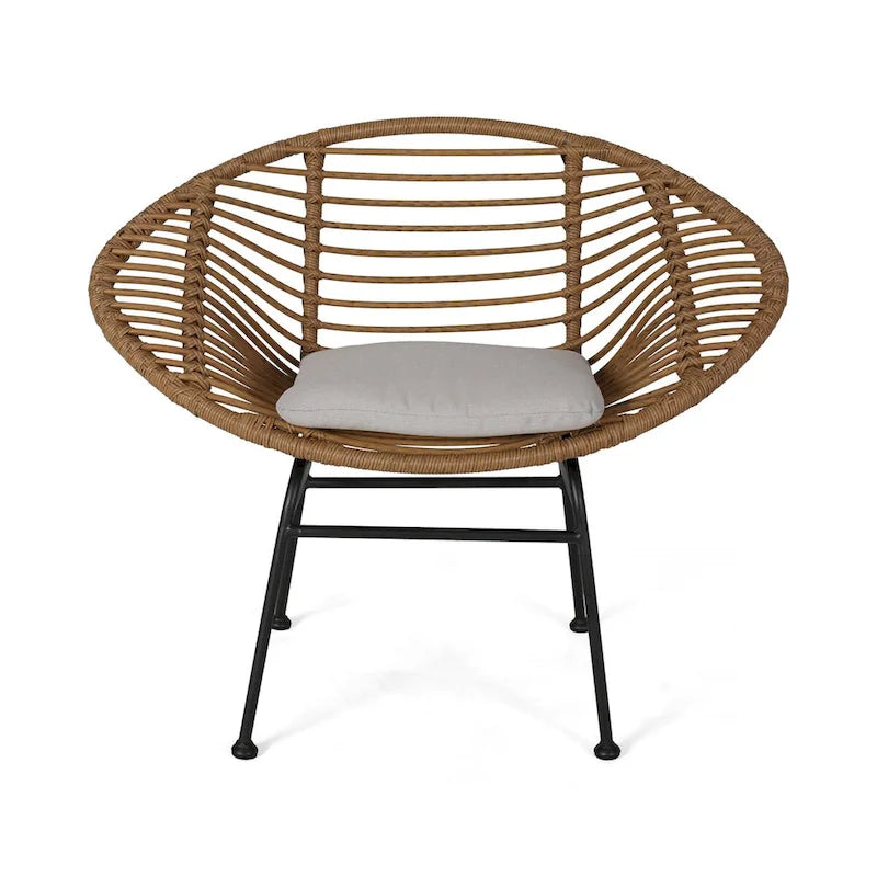 Modern Basket Chair Set with Water-Resistant Cushions and Steel Frame - Set of 2 Outdoor Chairs (No Tables)