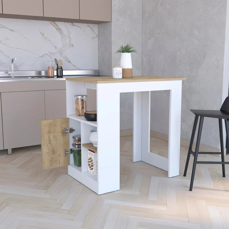 Isola Cucina con Armadietto a 1 Anta con Sistema Push-to-Open e Ripiani Laterali