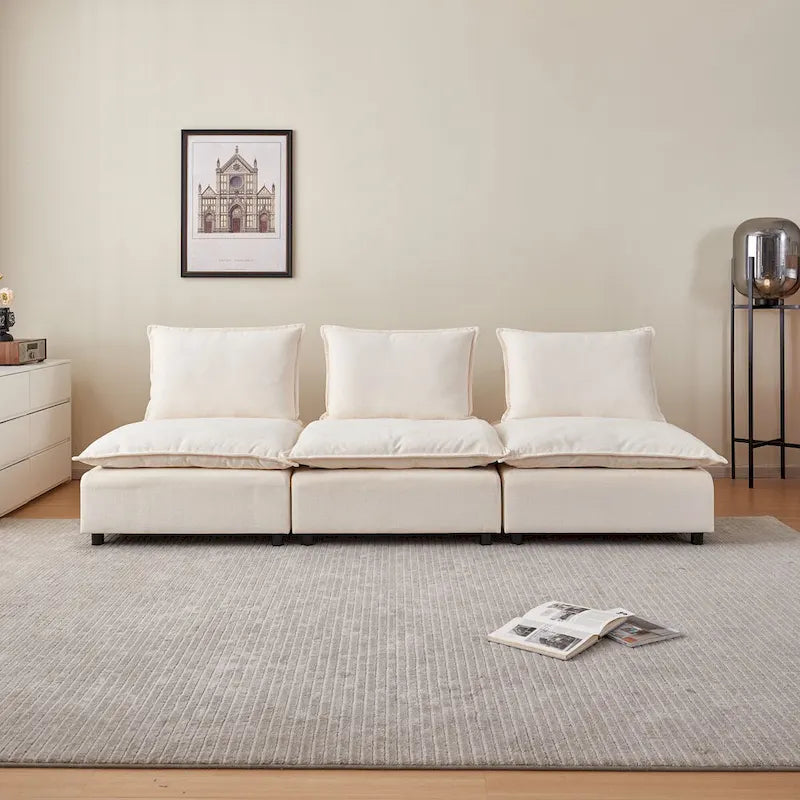Armless Accent Chair, Single Sofa Couch with Ottoman - Compact Design, Space-Saving Seating for Living Room, Bedroom