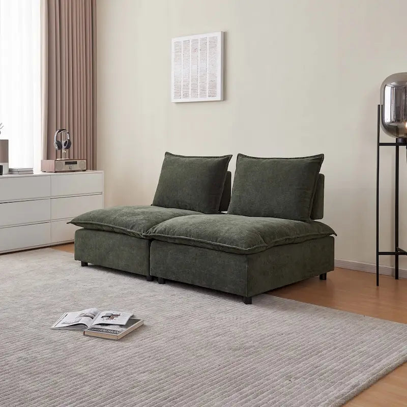 Armless Accent Chair, Single Sofa Couch with Ottoman - Compact Design, Space-Saving Seating for Living Room, Bedroom