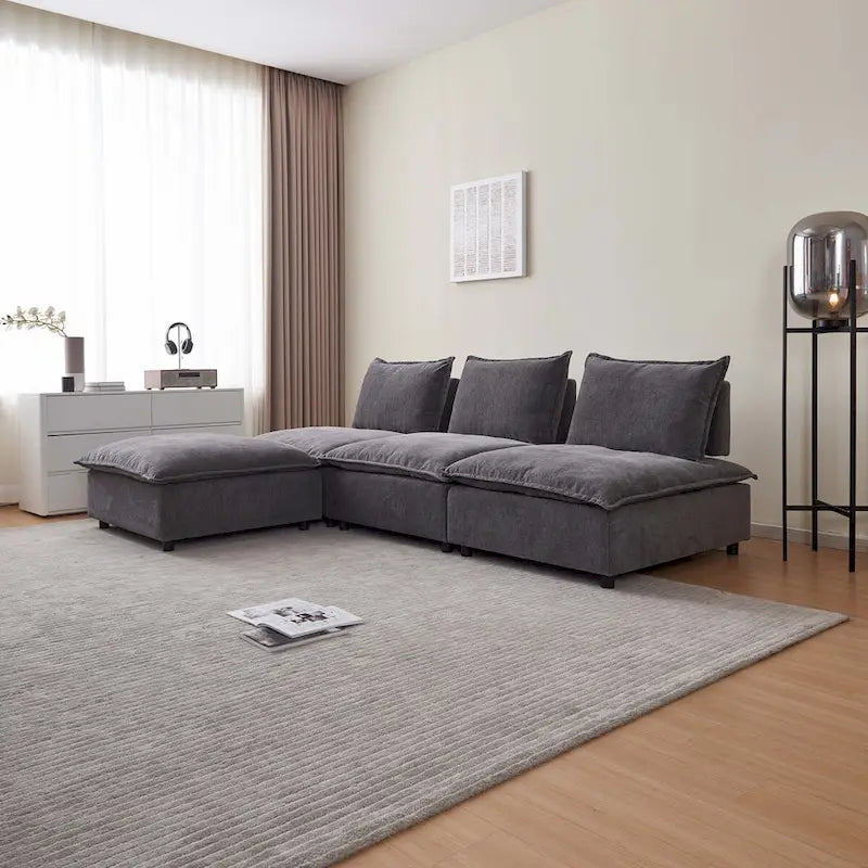Armless Accent Chair, Single Sofa Couch with Ottoman - Compact Design, Space-Saving Seating for Living Room, Bedroom