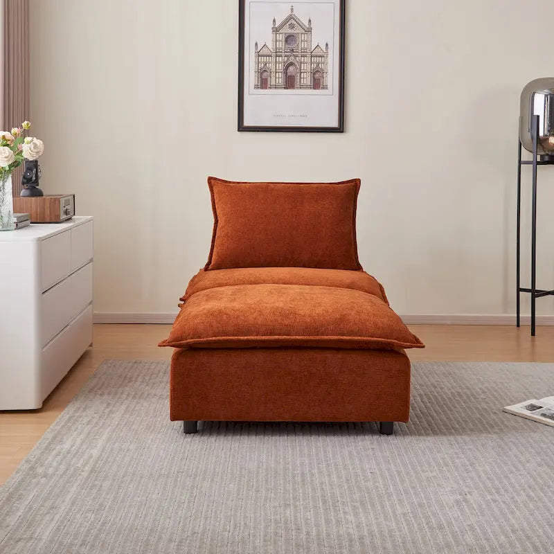 Armless Accent Chair, Single Sofa Couch with Ottoman - Compact Design, Space-Saving Seating for Living Room, Bedroom