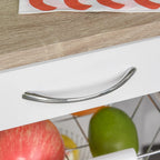 Isola per cucina su ruote con contenitori, cesti in filo metallico, vassoi e cassetto