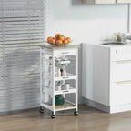 Isola per cucina su ruote con contenitori, cesti in filo metallico, vassoi e cassetto