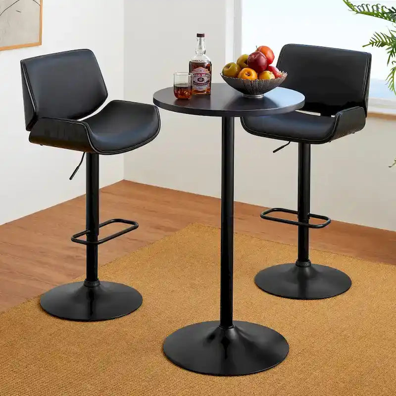 Glitzhome 39.5H Modern Bistro Walnut Top Round Pub Bar Table