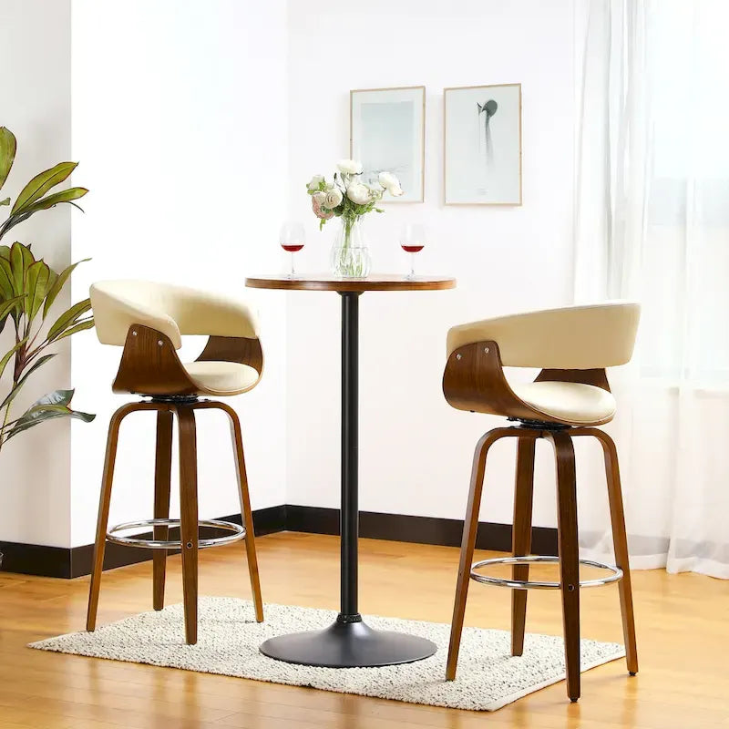 Glitzhome 39.5H Modern Bistro Walnut Top Round Pub Bar Table