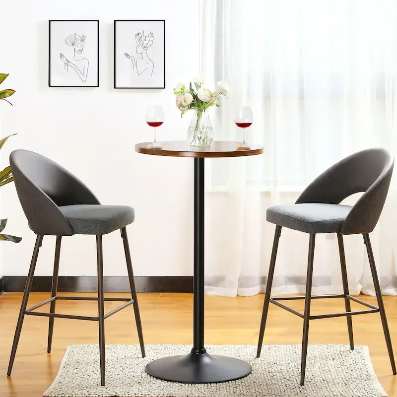 Glitzhome 39.5H Modern Bistro Walnut Top Round Pub Bar Table