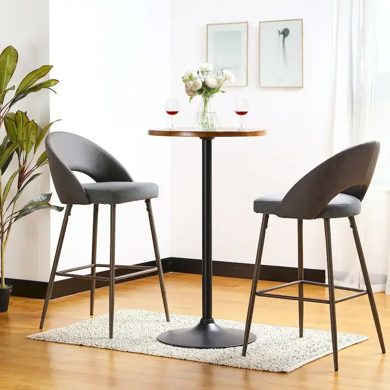 Glitzhome 39.5H Modern Bistro Walnut Top Round Pub Bar Table