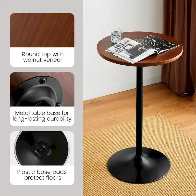 Glitzhome 39.5H Modern Bistro Walnut Top Round Pub Bar Table