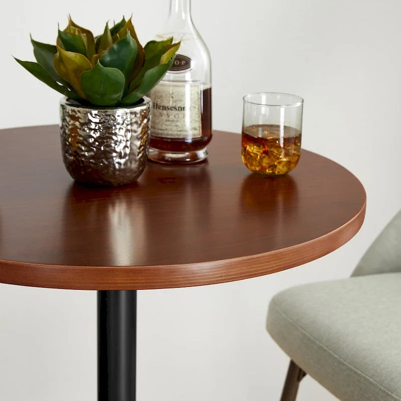 Glitzhome 39.5H Modern Bistro Walnut Top Round Pub Bar Table
