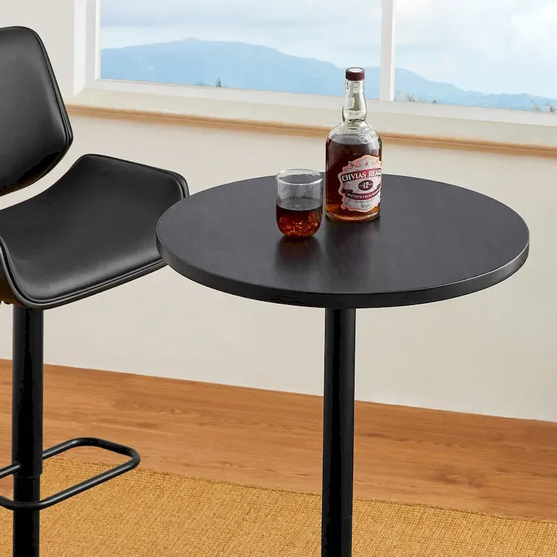Glitzhome 39.5H Modern Bistro Walnut Top Round Pub Bar Table