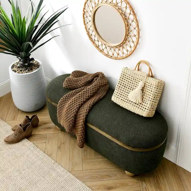 Storage Ottoman Bench, Upholstered End of Bed Ottoman Bench with Storage and Seating, Large Blanket Storage Bench