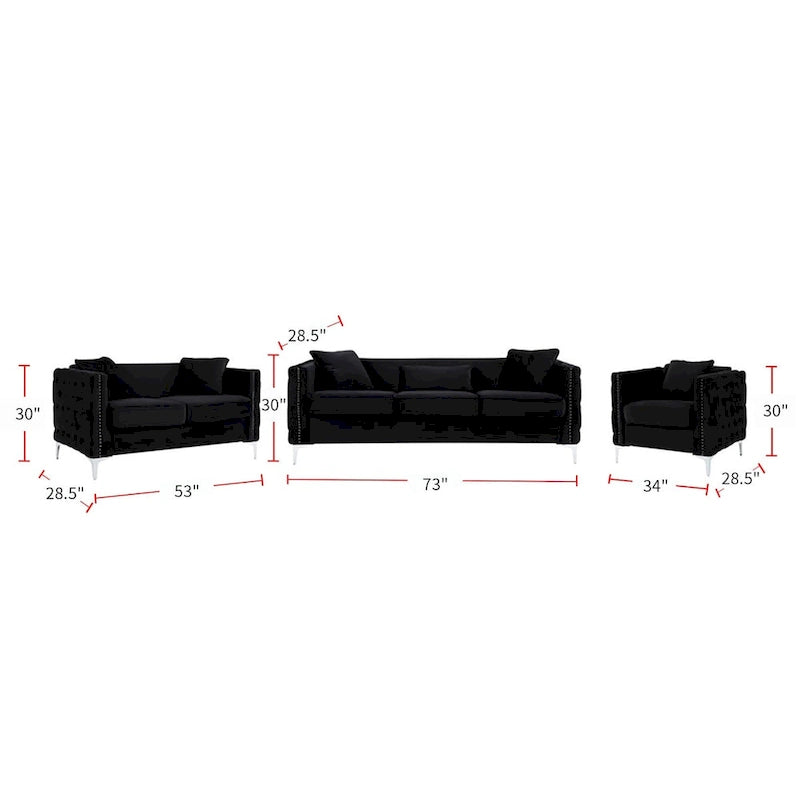 Velvet Living Room Set in Black