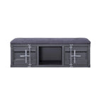 Industrial Style Metal and Fabric Bench with Open Storage, Gray