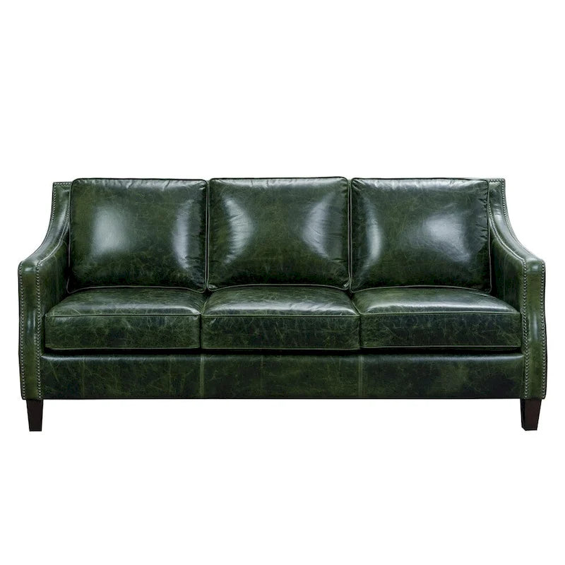 Essex Distressed Green Top Grain Leather Sofa and Chair Set