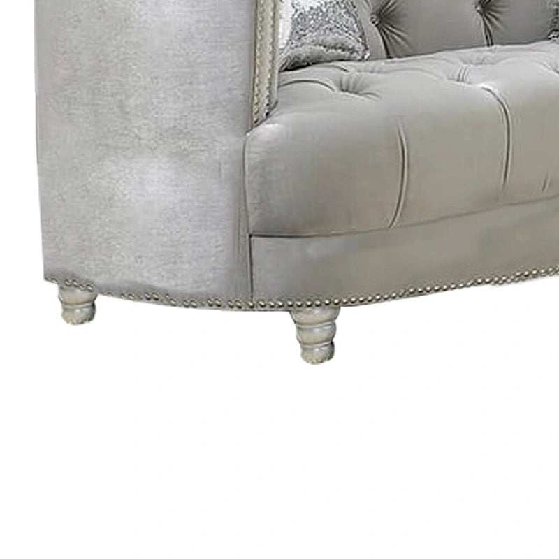 Wooden Loveseat with Deep Button Tufted Details and Nailhead Trims, Gray