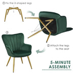 Yaheetech Modern Pleated Curved Back Velvet Accent Chair Modern Armchair for Living Room