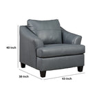 Geno 43 Inch Accent Chair, Oversized Back Cushion, Metallic Gray Leather
