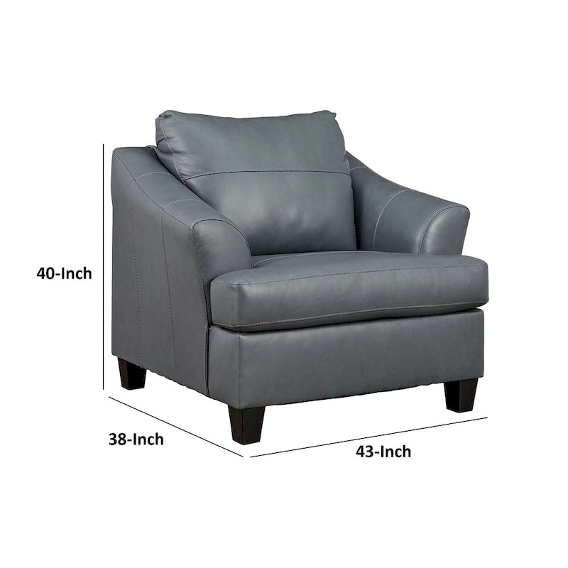Geno 43 Inch Accent Chair, Oversized Back Cushion, Metallic Gray Leather