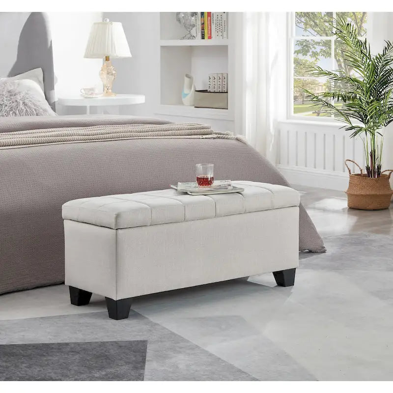 Gray Storage Ottoman Bench - 35.5" with Hinged Lid