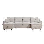 U-Shape Pull-out Sleeper Sectional Sofa with Double Storage Spaces