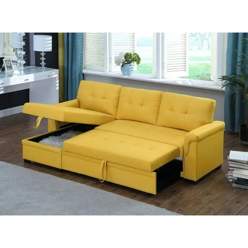 Reversible L-Shaped Linen Sleeper Sectional Sofa with Storage
