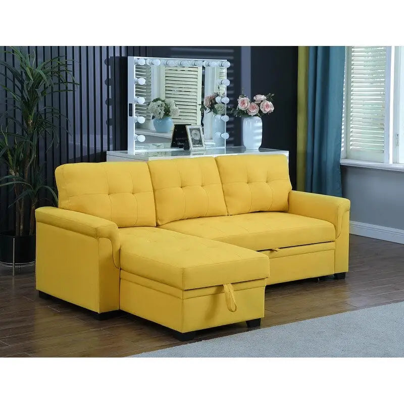 Reversible L-Shaped Linen Sleeper Sectional Sofa with Storage