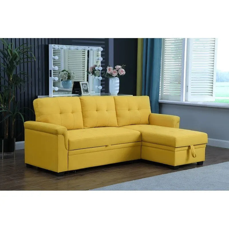 Reversible L-Shaped Linen Sleeper Sectional Sofa with Storage