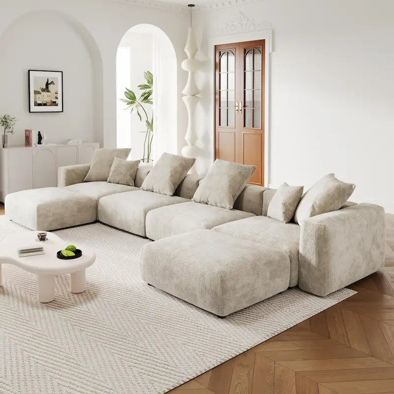Divano sezionale modulare di lusso a U con chaise longue e pouf